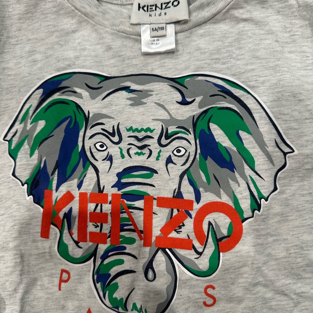 Kenzo Kids Gray T-Shirt with Colorful Elephant Design